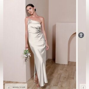 Revelry jade satin dress | one shoulder full length bridesmaid dress | size 12